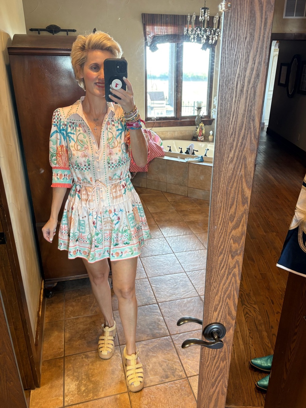 NWT, Women’s Resort Dress with Tie Waist - White Multi, S-L